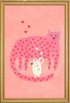 JUNIQE - Poster met houten lijst Cat and Mouse -13x18 /Roze