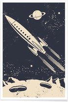 JUNIQE - Poster Space Rocket II -20x30 /Blauw