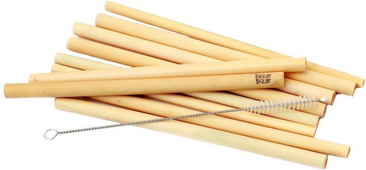 Bamboe rietjes incl. reinigingsborsteltje set van 10