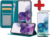 Hoesje Geschikt voor Samsung S20 Ultra Hoesje Book Case Hoes Portemonnee Cover Walletcase Met Screenprotector - Hoes Geschikt voor Samsung Galaxy S20 Ultra Hoes Bookcase Hoesje - Turquoise