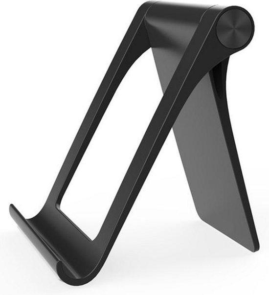 FOLDY telefoon en tablet bureau houder (Inklapbaar/opvouwbaar, licht en makkelijk mee te nemen) - mobiel / gsm / smartphone standaard - thuiswerken - zwart - Foldy