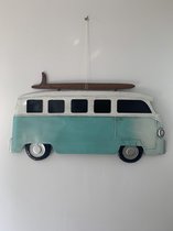 Metalen wandbord retro bus turquoise vw t 1 look