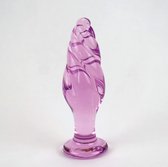 Mermaid Mysteries - Roze Glazen Buttplug - 3,5 cm Ø / 10,3 cm lang Geribbelde Anaalplug in Fluwelen Pouch - Temperature Play voor Anale Penetratie