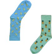 Heren Sokken 43 46 | 2 Paar Leuke Sokken | Ananas Sokken (Groen) en Banaan Sokken | Warme Sokken Unisex Maat 43-46