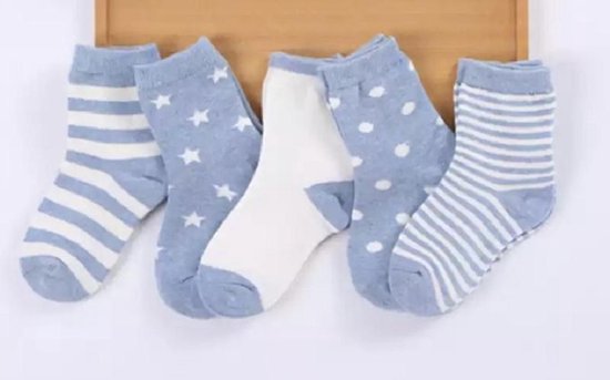 5 paar New born Baby sokken - set babysokjes - 0-6 maanden - blauwe babysokken - multipack