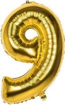 9 Jaar Folie Ballonnen Goud - Happy Birthday - Foil Balloon - Versiering - Verjaardag - Jongen / Meisje - Feest - Inclusief Opblaas Stokje & Clip - XL - 82 cm