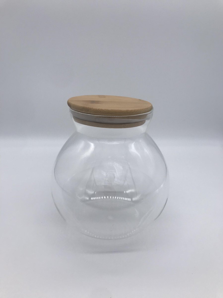 TRENDMAX Glazen Voorraadpot met Bamboedeksel| Vorm: Rond| Deksel: 10cm diameter, Luchtdicht| Inhoud: 1750 ml