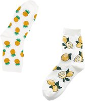 2 paar Sokken Dames 39 42 |2 paar sokken | Ananas Sokken & Citroen Sokken Box | Tropical Socks box | 2 paar leuke sokken giftbox | Unisex Sokken Maat 39-42