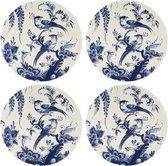 Royal Delft - placemats rond kunststof - set van 4 - Ø 38 cm - siervogels - Delfts blauw - cadeau voor vrouw