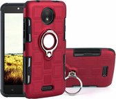 Voor Motorola Moto C 2 in 1 Cube PC + TPU beschermhoes met 360 graden draaien zilveren ringhouder (rood)