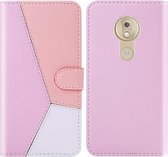 Voor Motorola Moto G7 Play Tricolor Stitching Horizontale Flip TPU + PU lederen tas met houder & kaartsleuven & portemonnee (roze)