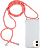 Voor iPhone 12 mini vierhoekige schokbestendige transparante TPU-hoes met draagkoord (rood)