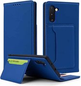 Voor Samsung Galaxy Note10 Sterk magnetisme Vloeibaar gevoel Horizontale flip lederen tas met houder & kaartsleuven en portemonnee (blauw)