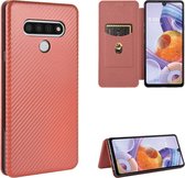 Voor LG Stylo 6 Carbon Fiber Texture Magnetische Horizontale Flip TPU + PC + PU Leather Case met Card Slot (Brown)