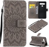 Voor LG K61 Geperst Afdrukken Zonnebloem Patroon Horizontale Flip PU Lederen Case Houder & Kaartsleuven & Portemonnee & Lanyard (Grijs)