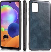 Voor Samsung Galaxy A31 Crazy Horse Getextureerd Kalfsleer PU + PC + TPU Case (Blauw)