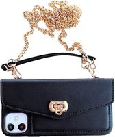 Voor iPhone 11 creatieve effen kleur handheld lederen tas met portemonnee en ketting (zwart)