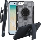 Voor iPhone 6/7/8 3 in 1 kubus PC + TPU beschermhoes met 360 graden draaien zwarte ringhouder (grijs)