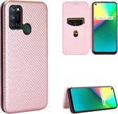 Voor OPPO Realme 7i koolstofvezel textuur magnetische horizontale flip TPU + pc + PU lederen tas met kaartsleuf (roze)