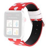 Fashion Wave Dot-serie lederen vervangende horlogebanden voor Apple Watch Series 6 & SE & 5 & 4 40 mm / 3 & 2 & 1 38 mm (witte golven stip rode achtergrond)