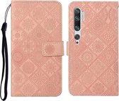 Voor Xiaomi Mi Note 10/10 Pro Etnische stijl Reliëfpatroon Horizontale flip lederen tas met houder & kaartsleuven & portemonnee & lanyard (roze)