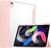 Voor iPad Air (2020) 10.9 TPU transparante achterkant Horizontale flip lederen tas met drievoudige houder & slaap- / ontwaakfunctie / pengleuf (roze)