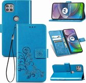 Vierbladige sluiting reliëf gesp Mobiele telefoon bescherming lederen tas met lanyard & kaartsleuf & portemonnee & beugel functie voor Motorola Moto G 5G (blauw)