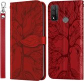 Voor Huawei P smart 2020 Life of Tree Embossing Pattern Horizontale Flip lederen hoes met houder & kaartsleuf & portemonnee & fotolijst & lanyard (rood)