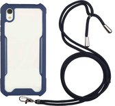 Voor Xiaomi Redmi Note 7A acryl + kleur TPU schokbestendig hoesje met nekkoord (donkerblauw)