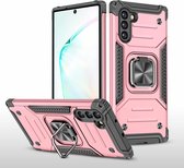 Voor Samsung Galaxy Note 10 magnetisch pantser schokbestendig TPU + pc-hoesje met metalen ringhouder (roségoud)