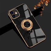 6D Electroplating Full Coverage siliconen beschermhoes met magnetische ringhouder voor iPhone 11 (zwart)