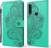 Voor Motorola Moto G8 Power Lite Pauw Reliëfpatroon Horizontale Flip Leren Case met Houder & Kaartsleuven & Portemonnee & Lanyard (Groen)