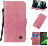 Multifunctionele horizontale flip retro lederen tas met kaartsleuf en houder voor Motorola G7 Play (roze)