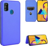 Voor Samsung Galaxy M30s / M21 Carbon Fiber Texture Magnetische Horizontale Flip TPU + PC + PU Leather Case met Touw & Card Slot (Blauw)