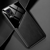 Voor Vivo S7 All-inclusive leer + telefoonhoes van organisch glas met metalen ijzeren plaat (zwart)