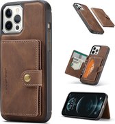 JEEHOOD retro magnetische afneembare lederen tas met portemonnee en kaartsleuf en houder voor iPhone 12 mini (bruin)