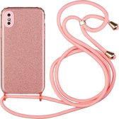 Glitter poeder schokbestendig TPU beschermhoes met lanyard voor iPhone XS Max (roze)