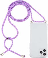 Voor iPhone 12/12 Pro schokbestendig transparant TPU-hoesje met vier hoeken en draagkoord (paars)