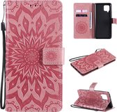 Voor Samsung Galaxy A42 5G Sun Embossing Pattern Horizontale Flip Leather Case met Card Slot & Holder & Wallet & Lanyard (Pink)