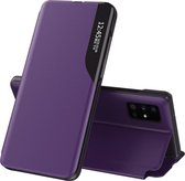 Voor Samsung Galaxy A72 5G zijscherm magnetisch schokbestendig horizontaal flip lederen tas met houder (paars)