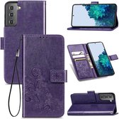 Vierbladige sluiting reliëf gesp Mobiele telefoon bescherming lederen tas met lanyard & kaartsleuf & portemonnee & beugel functie voor Samsung Galaxy S30 (paars)