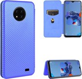 Voor Oukitel C19 koolstofvezel textuur magnetische horizontale flip TPU + pc + PU lederen tas met kaartsleuf (blauw)