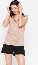LOLALIZA T-shirt met korte vlindermouwen - Camel - Maat L