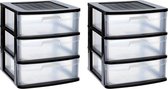 2x stuks ladeblok/bureau organizer met 3x lades zwart/transparant - L40 x B39 x H39.5 cm - Opruimen/opbergen laatjes
