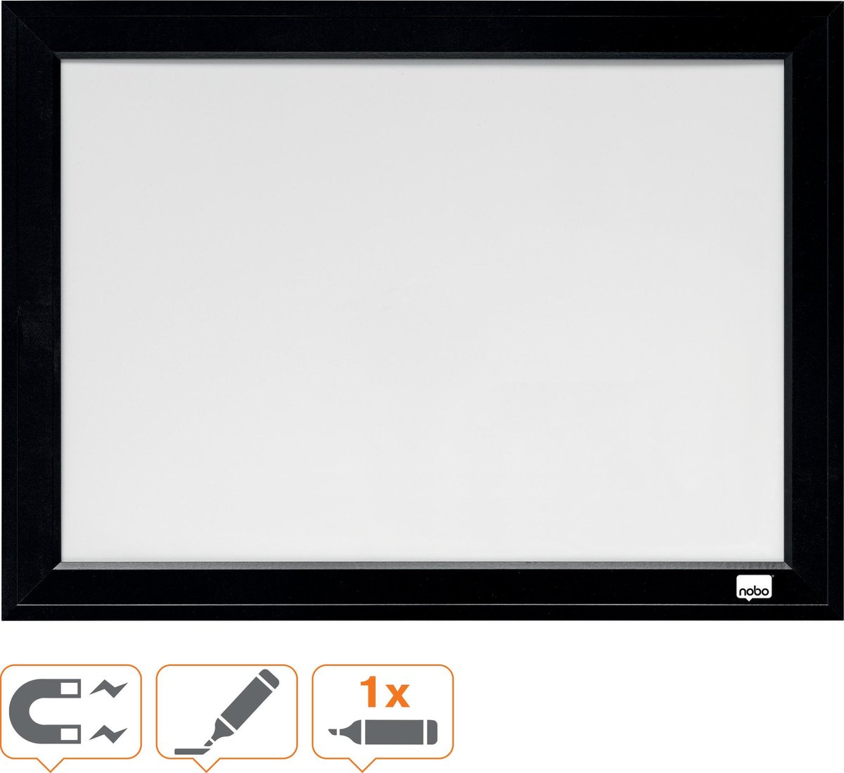 Nobo Magnetisch Whiteboard Met Zwarte Lijst - 58,5 x 43 Cm - Inclusief Montageset, Magneten En Marker