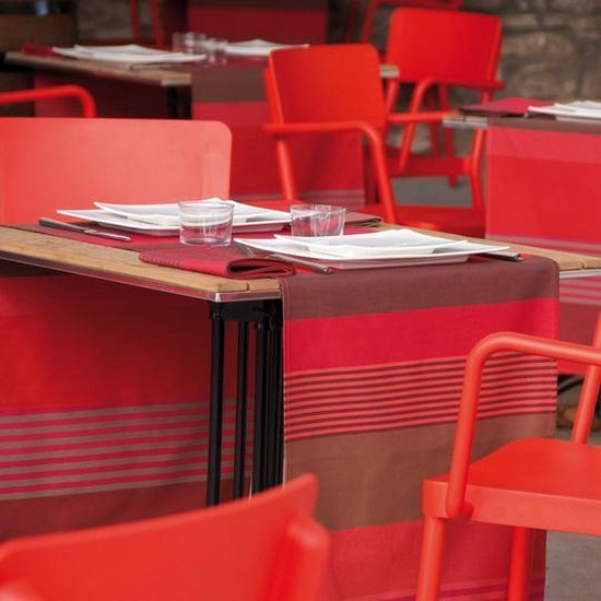 Kleurmeester.nl | Chemin de table Grenade - Katoen | 50 centimètres x 180 centimètres | Rayé rouge / marron