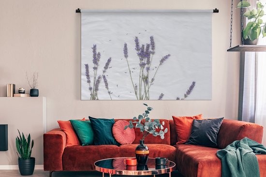 Tapisserie La lavande - Petites fleurs violettes de lavande sur un ciel gris Tapisserie en coton 180x120 cm - Tapisserie avec photo XXL / Groot format!