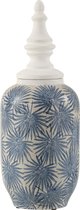 J-Line Pot Bloemen Met Deksel Keramiek Wit/Blauw