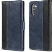 Voor Galaxy Note10 Retro Texture Contrast Kleur Splicing Horizontaal Flip TPU + PU lederen tas met kaartsleuven & houder & portemonnee (blauw)