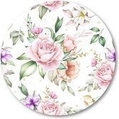 Bloemen waterverf stijl - Muurcirkel Forex 30cm - Wandcirkel voor binnen - Natuur - Bloemen - Kinderkamer